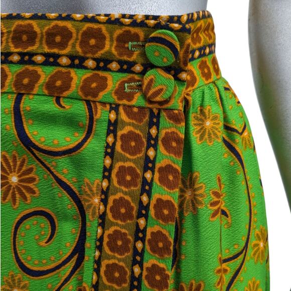 Psychedelic Ornate Lime Green Paisley ALEX COLMAN Vintage 1970's Mod Wrap Skirt - Picture 4 of 8
